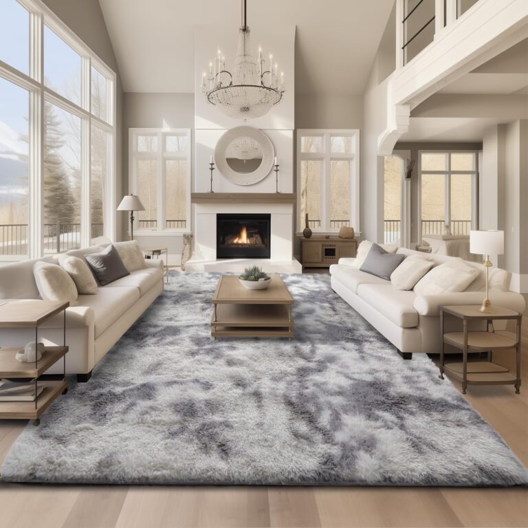 Ophanie Area Rugs 9x12 Living Room, Large Tie-Dyed Grey&White Bedroom Carpet, Big Shag Indoor Thick Soft Nursery Rug, Fluffy Carpets for Boy and Girls Room Dorm Home Decor Aesthetic - Image 5