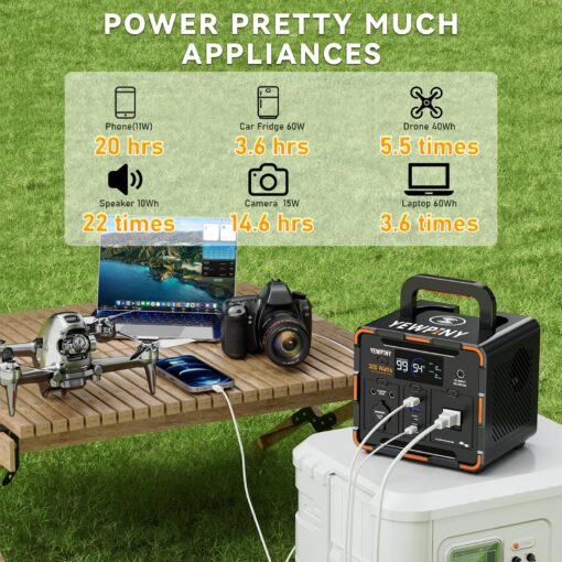 YEWPINY EM300 Portable Power Station, 300W Solar Generator, 259Wh LiFePO4 Battery, USB-C PD 65W, Pure Sine Wave, Wireless Charging for Camping, Outdoor, Emergency - Image 9