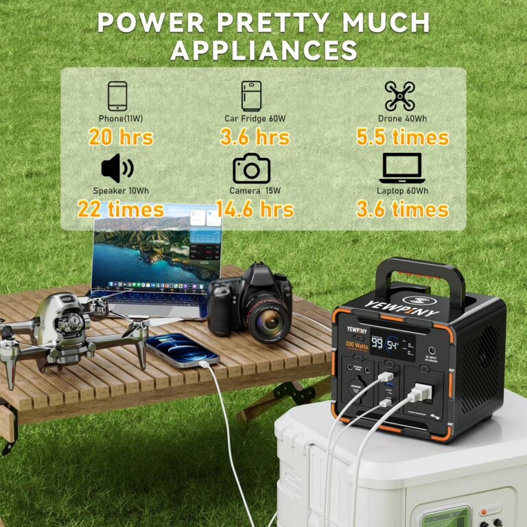 YEWPINY EM300 Portable Power Station, 300W Solar Generator, 259Wh LiFePO4 Battery, USB-C PD 65W, Pure Sine Wave, Wireless Charging for Camping, Outdoor, Emergency - Image 9