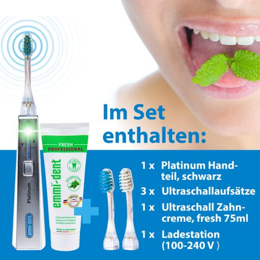 Emmi-dent Ultrasound Platinum Nature Fresh. Touchless Cleaning for Sensitive Teeth and Gums. Cleans with 100% Ultrasound Technology. No Abrasion, No Brushing, No Damage, Pain Free. Rechargeable. - Image 2