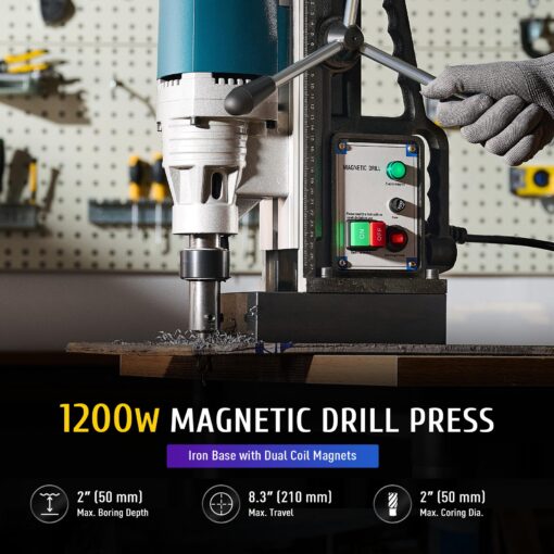 ZELCAN 1200W Mag Drill Press, Portable Magnetic Drill Press with 2" Boring Diameter, Heavy Duty Magnetic Drill with 6 Drill Bits, 2920 lbf 500 rpm Electric Drilling Machine with All-Copper Motor - Image 8