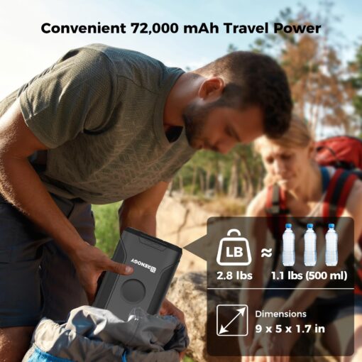 Renogy 72000mAh 266Wh 12v Power Bank with 60W PD, CPAP Battery for Camping, High Capacity Large Camping Power Bank with USB-C DC Wireless Charging & Flashlight, CPAP Battery Backup Power Supply - Image 4