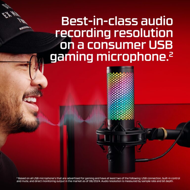 HyperX QuadCast 2 S – USB Microphone, with RGB Lighting, Streaming and Podcasting, with On-Board Controls, LED Lighting, Removable Shock Mount, PC, Mac, USB-C - Black - Image 2