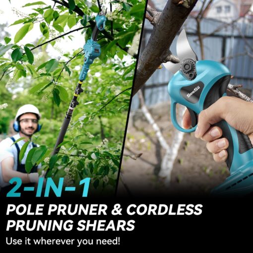 Seesii 2-in-1 Cordless Electric Pruning Shears with Pole, 15Ft Reach, 1.2" Cutting Diameter, 21V 2x 4000mAh Batteries, Battery Powered Tree Pruner with Brushless Motor for Efficient Branch Trimming - Image 6