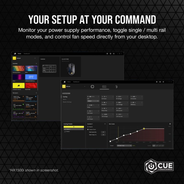 Corsair HX1000i Fully Modular Ultra-Low Noise ATX Power Supply - ATX 3.0 & PCIe 5.0 Compliant - Fluid Dynamic Bearing Fan - CORSAIR iCUE Software Compatible - 80 Plus Platinum Efficiency - Black - Image 3