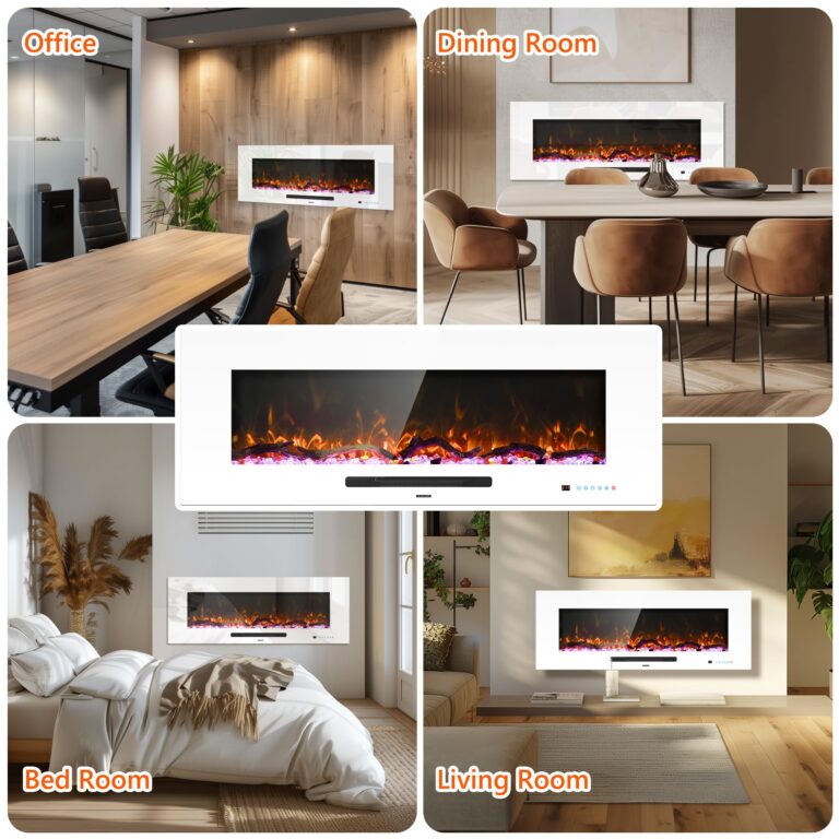 Dreamflame 50" Electric Fireplace Inserts, Recessed & Wall Mounted Fireplace Heater Colorful Flame &Fuel, Remote Control Setting Dimer, Thermostat &Timer, Plug in &Hard-Wire Option, 750W/1500W, White - Image 2