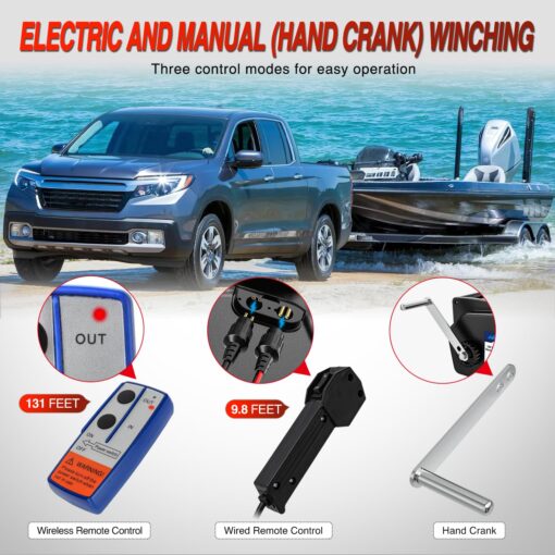 Nilight Boat Trailer Winch 3500 lbs Portable Electric Boat Winches 12 V DC Marine Winch with Remote Control and Hand Crank Power-in Freewheel Operation Waterproof Reversible Winch for Boat Trailer - Image 7