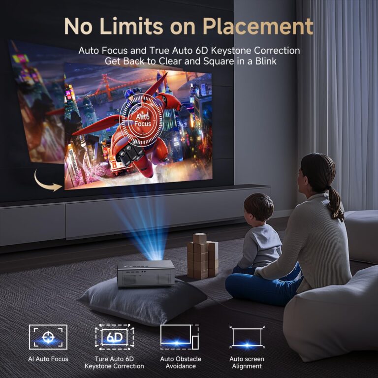 4K Projector with Netflix-Licensed&Dolby Audio, AI Auto Focus&6D Keystone Kogata Smart Projector with Built in Apps Outdoor Movie Proyector with WiFi 6 Bluetooth for Home Theater UPGRADE - Image 6