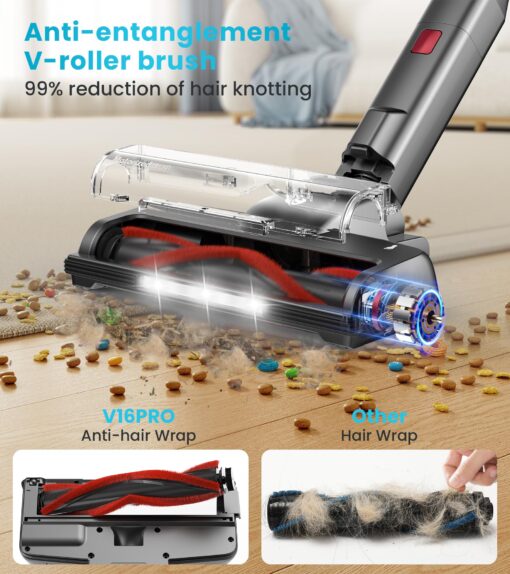 CHEBIO Cordless Vacuum Cleaner, 550W/45Kpa Vacuum Cleaners for Home with Self-Standing, MAX 60Mins Vacuum with LED Display, Anti-Tangled Stick Vacuum, Lightweight Vacuum Cleaner for Carpet/Pet Hair - Image 5