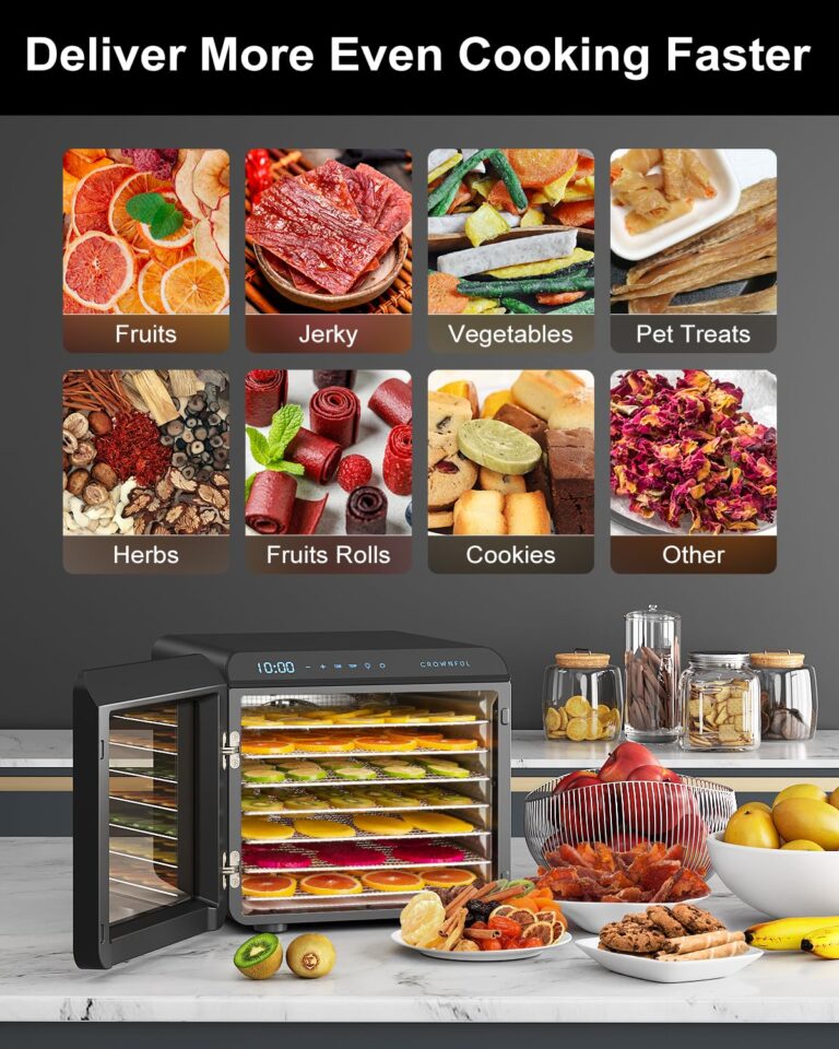 CROWNFUL Food Dehydrator Machine, 7 Stainless Steel Trays, Large Drying Space Dehydrated Dryer, Adjustable Timer and Temperature Control, Dryer for Jerky, Fruit, Meat, Herbs, 30+ Free Online Recipes - Image 6