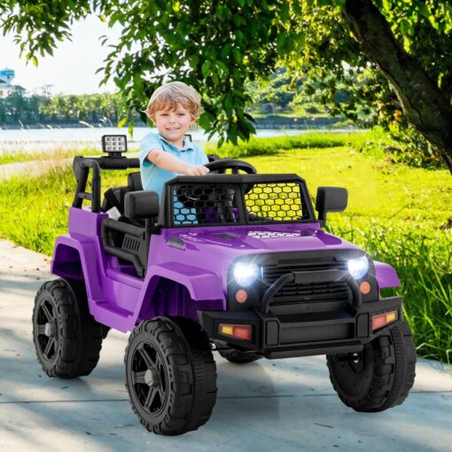 OLAKIDS Kids Ride On Truck, 12V Electric Vehicle Jeep Car with Remote Control, Toddlers Battery Powered Toy with 2 Speeds, Spring Suspension, Double Open Doors, LED Light, Music, TF, USB, Mp3 (Purple) - Image 9