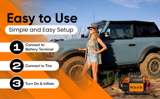 EZ FLATE M.O.A.B. Dual Air Compressor for 4x4 Offroad Vehicles, Fast Inflation, 12V Power, Easy to Use, Storage Bag - Image 7