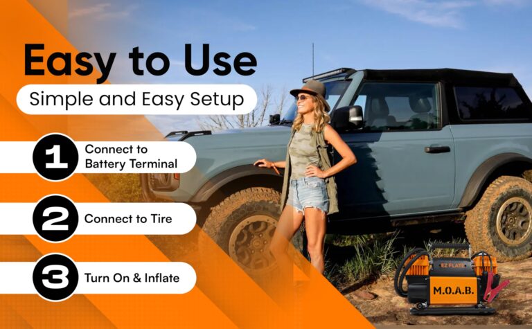 EZ FLATE M.O.A.B. Dual Air Compressor for 4x4 Offroad Vehicles, Fast Inflation, 12V Power, Easy to Use, Storage Bag - Image 7