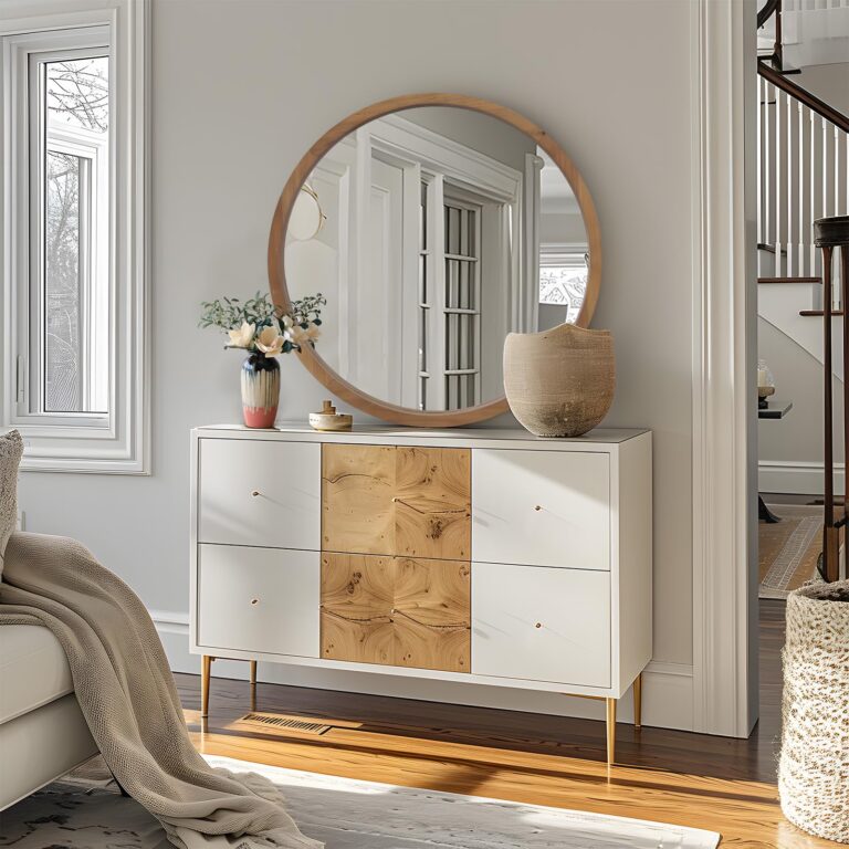 GIFTTROVE 36" Bathroom Mirror, Round Wall Mirror with Wood Frame, Farmhouse Mirror for Wall Decor, Wall-Mounted Mirror for Bedroom, Living Room, Brown - Image 2