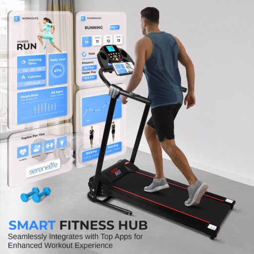 SereneLife Electric Folding Treadmill - Foldable Home Fitness Equipment for Walking & Running, Indoor Home Cardio Machine with Downloadable App, Safety Key, 12 Training Modes, Bluetooth Connectivity - Image 4