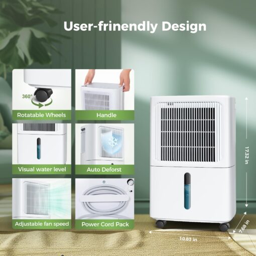 2,500 Sq.Ft Dehumidifier for Basement with Drain Hose, 31 Pint Dehumidifiers for Home with 3 Modes, Smart Humidity Control & Display, 24HR Timer, Auto Defrost for Large Room, Bathroom,Bedroom - Image 2