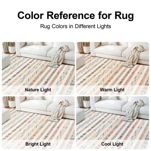 Puino 10x14 Washable Area Rug: Moroccan Large Neutral Boho Area Rug for Living Room & Bedroom Geometric Non-Slip Farmhouse Carpet for Living Room Yellow Colourful 10'x14'. - Image 5