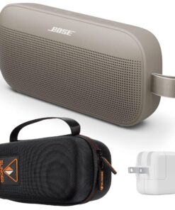 Bose New SoundLink Flex Portable Bluetooth Speaker (2nd Gen), Outdoor Speaker with Hi-Fi Audio, Up to 12 Hours Battery, Waterproof and Dustproof, with Slinger Hard Travel Case & USB Plug (Sandstone)