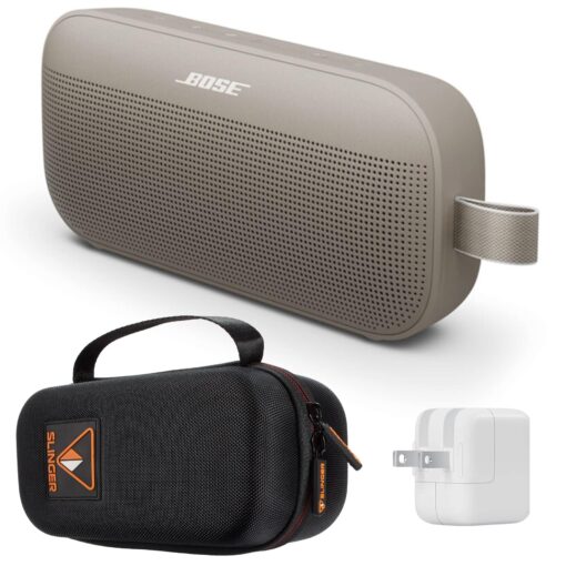 Bose New SoundLink Flex Portable Bluetooth Speaker (2nd Gen), Outdoor Speaker with Hi-Fi Audio, Up to 12 Hours Battery, Waterproof and Dustproof, with Slinger Hard Travel Case & USB Plug (Sandstone)
