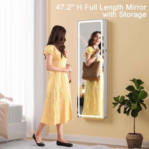 HNEBC LED Mirror Jewelry Cabinet with RGB Lights,47.2" Wall Mounted Jewelry Organizer with Full-Length Mirror,Over The Door Hanging Jewelry Armoire Storage Cabinet,Folding Dresser,2 Drawers,Lockable - Image 3