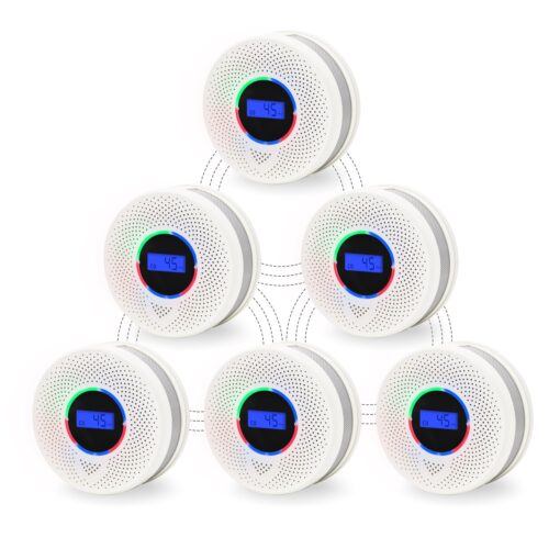 Kesymo 6Pack Upgraded Interlinked Smoke Carbon Monoxide Detector, Battery Powered&Wireless Interconnected Smoke and CO Alarm, Transmission Range of Over 820 ft (Includes Battery)