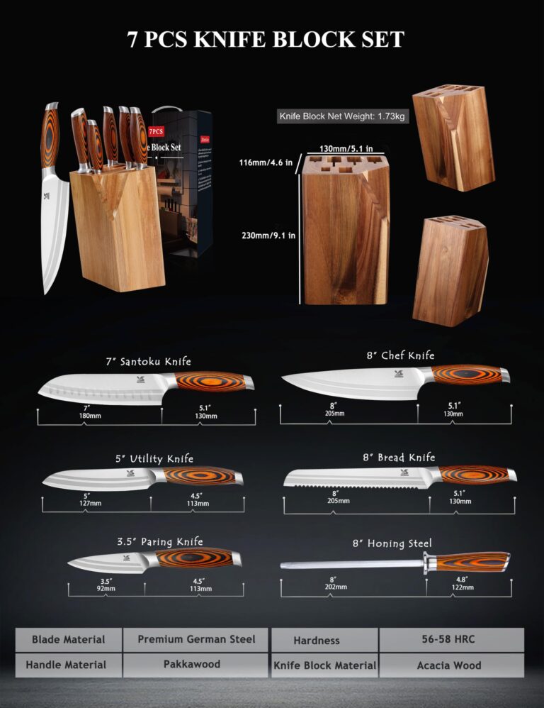 MSY BIGSUNNY 7pcs Knife Block Set, German Steel Chef Knife Set, Precious Pakkawood Handle for Kitchen Knife Block Set - Image 7