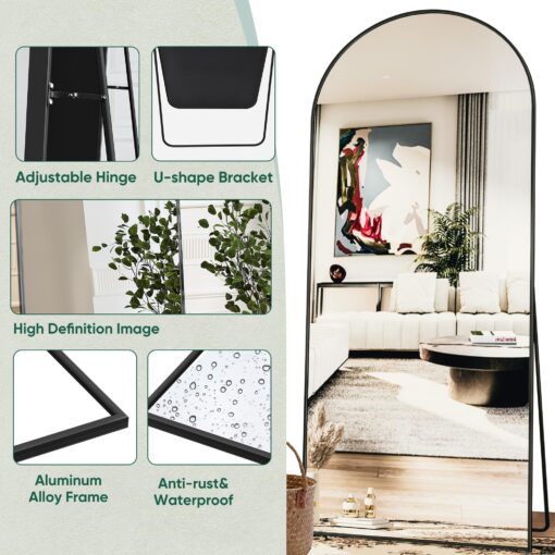 Antok Arched Full Length Mirror, 76"x34" Arched Floor Mirror, Glassless Mirror Full Length with Stand, Floor Mirrors Freestanding, Wall Mounted Mirrors for Bedroom Living Room, Black - Image 3