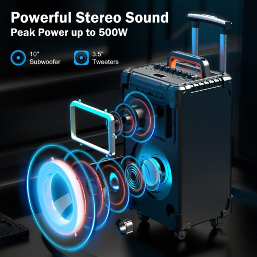 JYX Karaoke Machine, 10" Woofer Big Bluetooth Karaoke Speaker, Portable Microphone Speaker with 2 Wireless Mics, Party Lights, Supports Vocal Cut, TWS/Bluetooth/REC/USB/TF/AUX - Image 9
