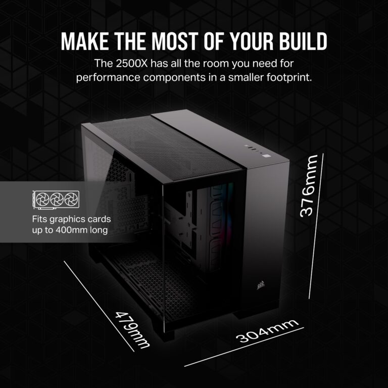 CORSAIR iCUE LINK 2500X RGB Small-Tower mATX Dual Chamber PC Case – Panoramic Tempered Glass – Reverse Connection Motherboard Compatible – 2x CORSAIR RX120 RGB Fans Included – Black - Image 3