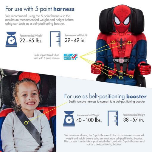 KidsEmbrace Marvel Spider-Man 2-in-1 Forward-Facing Booster Car Seat LATCH | 5-Point Harness Booster 22-65lbs converts to Belt-Positioning Booster 40-100lbs | Adjustable - Image 5
