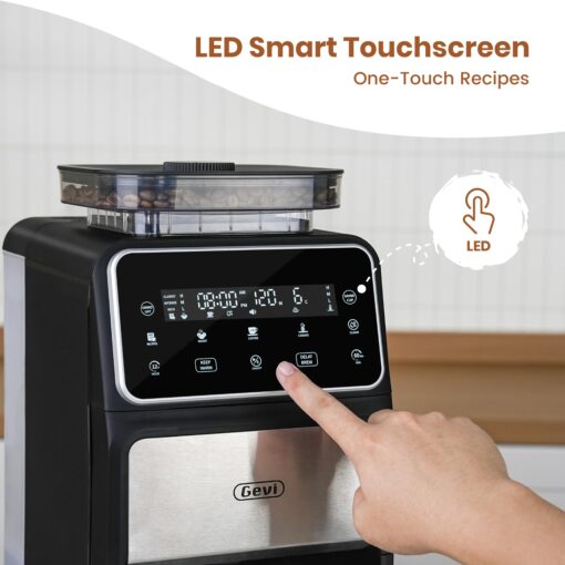Gevi 10 Cup Drip Coffee Maker with Built-in Grinder, Grind ＆ Brew Burr Combo Coffee Machine with Touch Screen, Programmable, 4-Hour Warm Plate, Permanent Filter, Coffee Carafe - Image 7