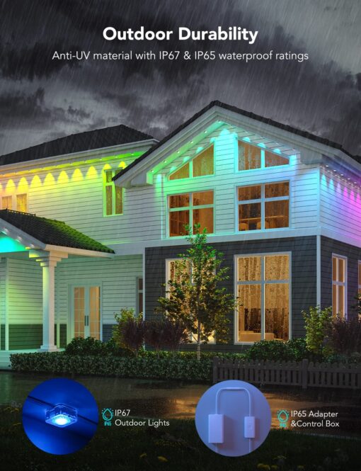 Govee Permanent Outdoor Lights, Smart RGBIC Outdoor Decor with 75 Scene Modes, 100ft with 72 LED Lights, IP67 Waterproof for Outdoor Decorations, Work with Alexa, Google Assistant, White - Image 4
