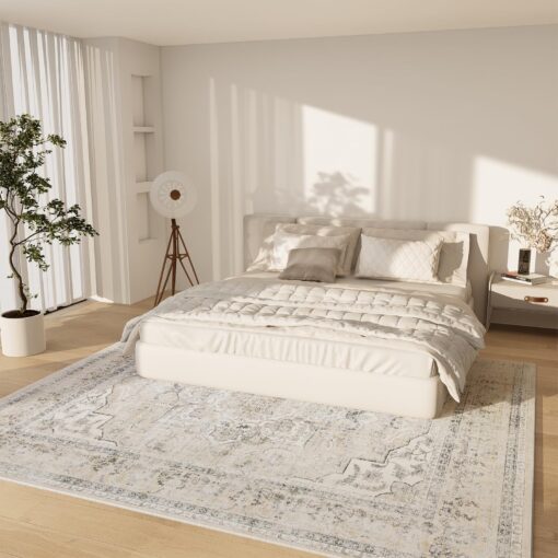 Washable Area Rugs for Living Room: 6'x9' Bedroom Area Rug Boho Stain Resistant Distressed Vintage Accent Rug Non Slip Low Pile Faux Wool Soft Rug for Kitchen Entryway Bedside Nursery Dining Room - Image 6