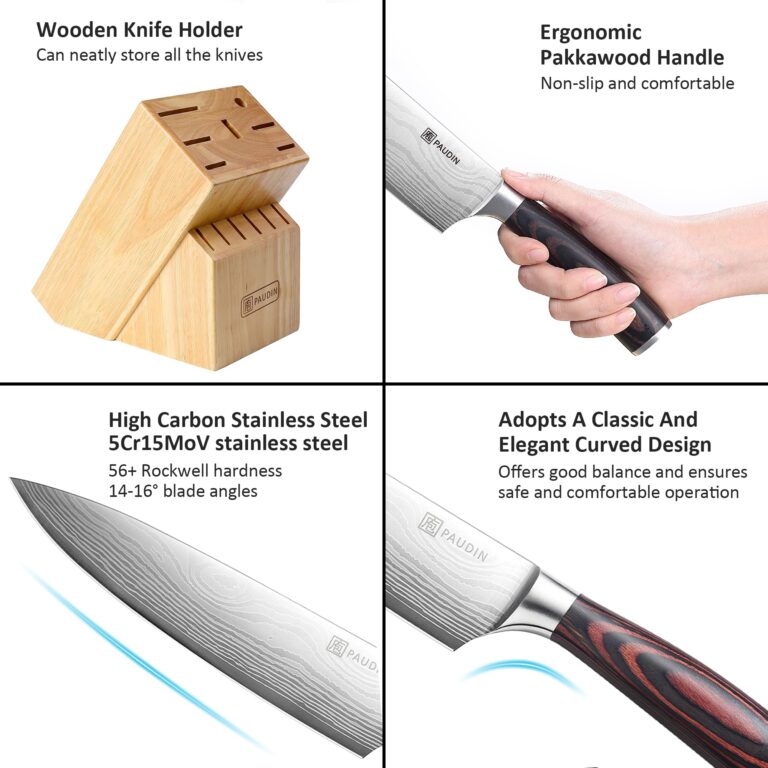 PAUDIN Kitchen Knife Set with Block, 14 Pieces Knife Sets for Kitchen with Block, High Carbon German Stainless Steel Sharp Chef Knife Set with Ergonomic Pakkawood Handle - Image 6