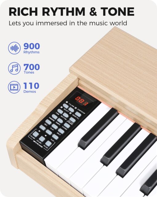 Fesley Weighted Piano Keyboard 88 Keys: Full Size Electric Keyboard Piano for Beginners, Portable 88 Key Keyboard with Daul Speaker,Sustain Pedal,Power Adapter,Support Bluetooth,USB MIDI,FEP300, Beige - Image 6