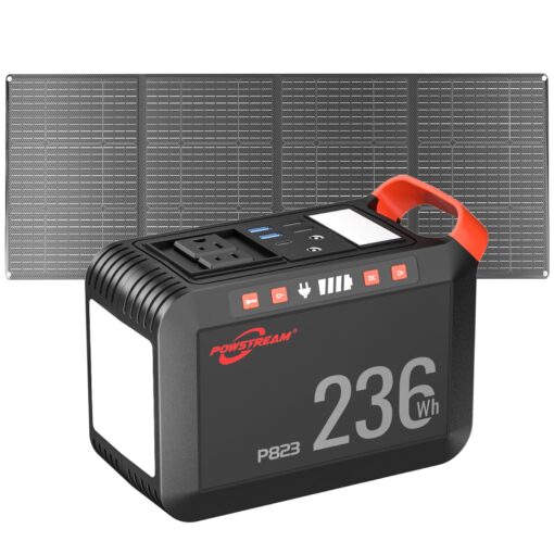 POWSTREAM 300W Solar Generator Power Station - 236Wh Portable Power Station with 60W Foldable Solar Panel Included, Pure Sine Wave Power Supply for Camping Emergency Home Blackout