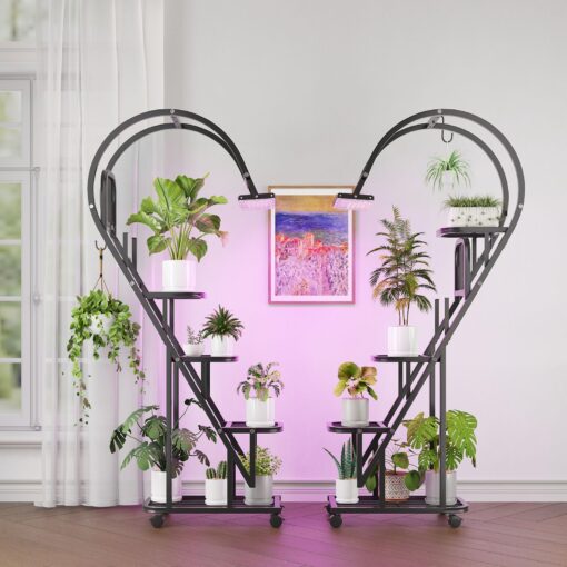 Bestier Plant Stand Indoor with Grow Lights, 5 Tiered Metal Plant Stand with Wheels, 65" Tall Plant Stands for Indoor Plants Multiple, 2 Pack Half-Heart Shape Plant Rack for Living Room Patio Balcony - Image 7