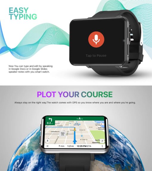 Rainbuvvy 4G Smart Watch 2.86 Inch Screen Android 7.1 1GB+16GB 5MP Camera 2700mAh Battery Smartwatch for Men (Black, 3GB+32GB) - Image 7