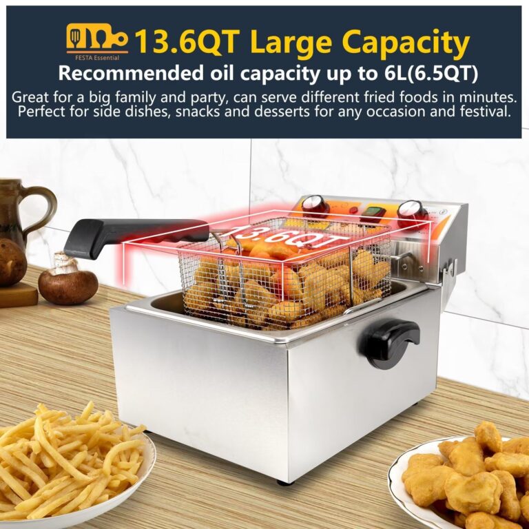 Festa Essential 13.6QT Electric Deep Fryer with 6L(6.5QT)Frying Basket&Lid,1750W Stainless Steel Commercial Countertop Single Tank Oil Fryers with Temperature Control&Timer for Home Kitchen Restaurant - Image 6