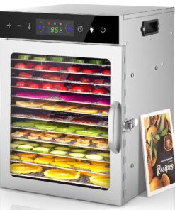 HOPERAN Food Dehydrator, 12 Stainless Steel Trays Dehydrators for Food and Jerky, Herbs, Fruit, Dehydrator Machine with Digital Timer and Temperature Control, Overheat Protection, Recipe Book Included