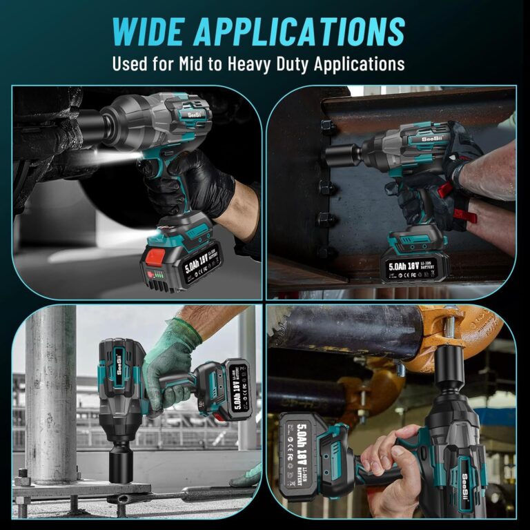 Seesii Cordless Impact Wrench, 1180Ft-lbs(1600N.m) High Torque Impact Gun 3/4", Brushless Impact Wrench w/ 5.0Ah Battery & Fast Charger, Electric Impact Wrench for Truck, Heavy-duty Project, WH1000 - Image 3