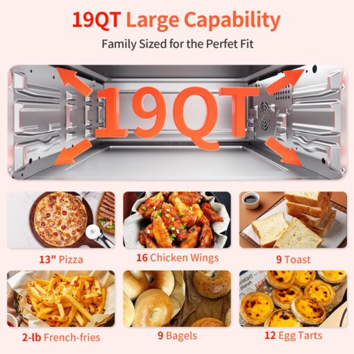 Beelicous Pro 19QT Digital 8-in-1 Air Fryer Toaster Oven, 550°F Flavor-Lock Tech, Flip Up & Away Capability, 40+ Recipes, Airfryer Countertop Oven Combo, 4 Accessories, Fit 13" Pizza, Stainless Steel - Image 3