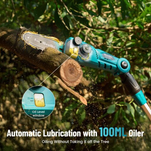 Seesii 10 Inch & 8 Inch Electric Pole Saws for Tree Trimming, Cordless Pole Chainsaw with Extendable Rod (Up to 9.2ft), Auto Oiler, 4000mAh Battery Powered Tree Pruner for Bush & Branch Cutting - Image 6