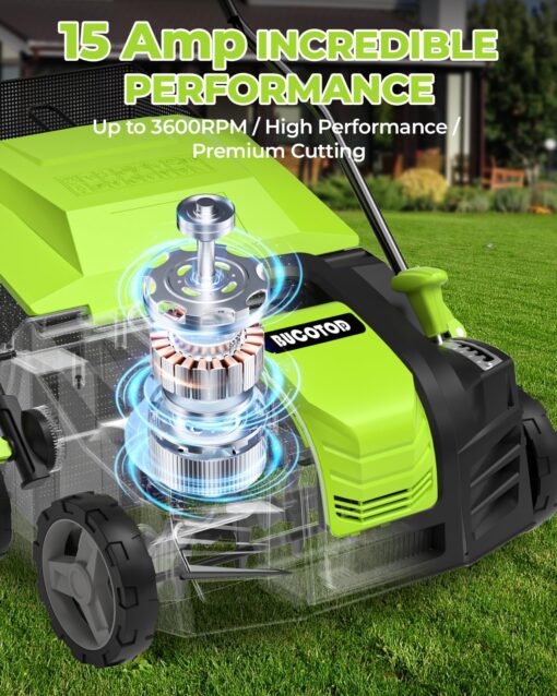 2-in-1 16-Inch Dethatcher & Scarifier Electric Corded, 15 Amp Copper Motor, Electric Lawn Dethatcher with 5-Position Depth Adjustment, 14.5 gal Thatch Bag,Walk Behind for Yard Lawn Garden Care - Image 7
