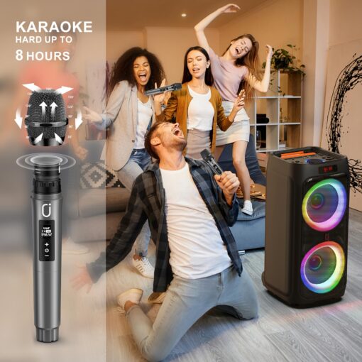 JYX Karaoke Machine with 2 Wireless Microphones for Adults, 8" Big Bluetooth Party Speaker with 500W Peak Power, PA System with LED Disco Light, Rolling Wheels and Trolley, Perfect for Outdoor Home - Image 6