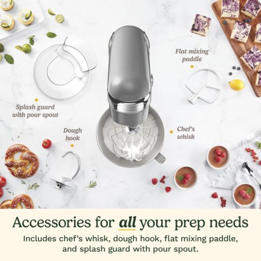 Cuisinart Stand Mixer, 12 Speeds, 5.5-Quart Mixing Bowl, Chef's Whisk, Flat Mixing Paddle, Dough Hook, and Splash Guard with Pour Spout, Silver Lining, SM-50BC, Silver Lining - Image 4
