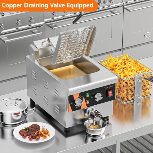 TANGME Commercial Deep Fryer with Drain Valve, 12.7Qt Electric Countertop Fryer 1800W Stainless Steel Oil Fryer with Temp & Time Control for Restaurant, UL Certified - Image 5
