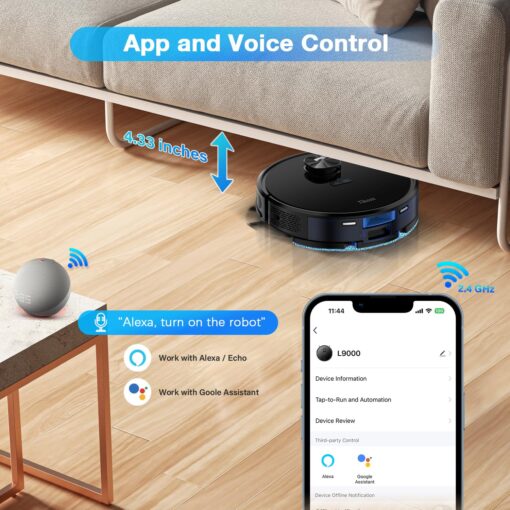 Tikom Robot Vacuum and Mop Combo with LiDAR Navigation, L9000 Robotic Vacuum Cleaner with 4000Pa Suction,150Min Max, 14 No-Go Zones, Smart Mapping, Good for Pet Hair, Carpet, Hard Floor(Dark Black) - Image 3