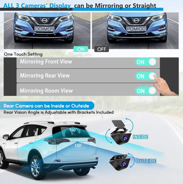 PORMIDO Triple Mirror Dash Cam 12" with Detached Front and in-Car Camera,Waterproof Backup Rear View Dashcam Anti Glare 1296P IPS Touch Screen with Sony Sensor,Starvis Night Vision,GPS,Parking Assist - Image 4