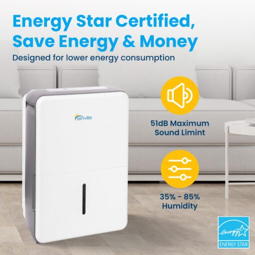 Senville 20 Pint Dehumidifier, Energy Star Certified, Washable Filter, Ideal for Basements, Bedroom, Living Space, Energy Star, Washable Filter, Up to 1,500 Sq. Ft., White - Image 5